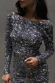 Sequins Long Sleeve Split Bodycon Mini Dress