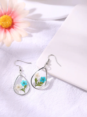 Van Gogh Water color Pressed Flower Tear Drop Earrings