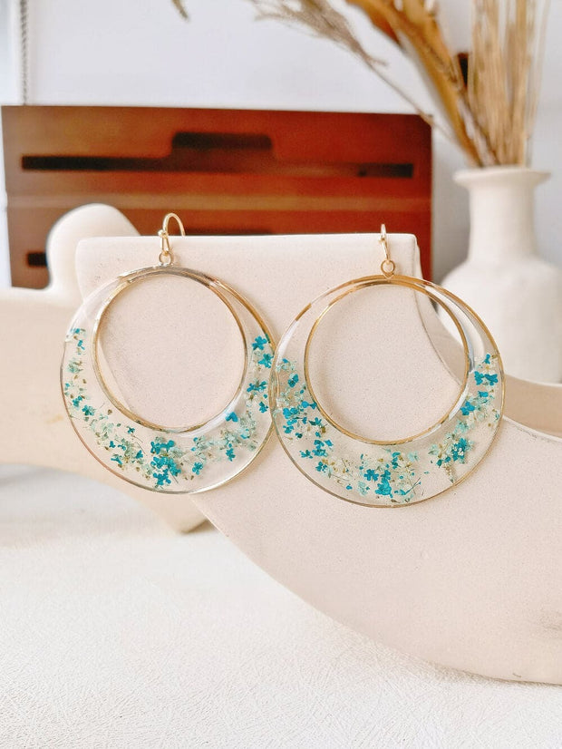 Queen Anne Lace Dried Flowers Large Hoop Earrings