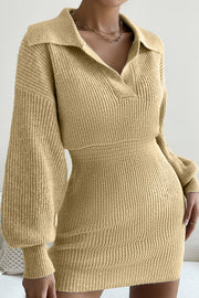 Lapel Balloon Sleeve Knit Dress