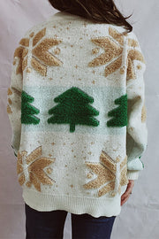 Christmas Pattern Knitted Crew Neck Long Sleeved Sweater