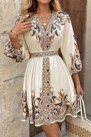 Retro print V-neck tie dress