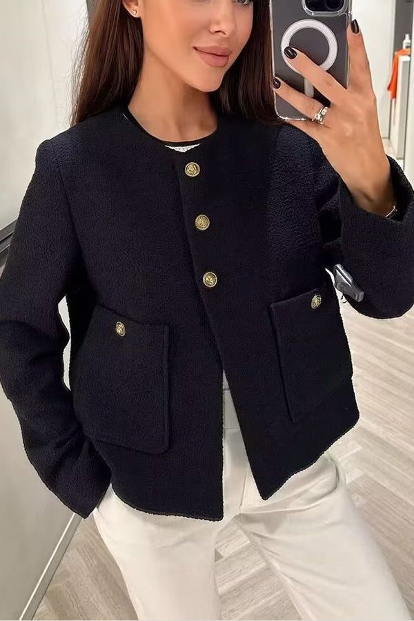 Solid Color Textured Casual Style Top Jacket