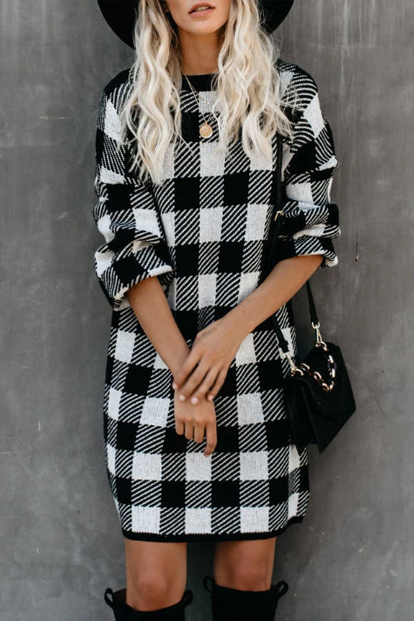 ALL AT ONCE GINGHAM SWEATER DRESS - 2 COLORS