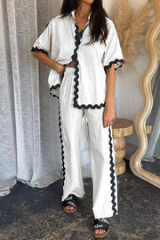 Casual Solid Color Shirt and Pants Suit