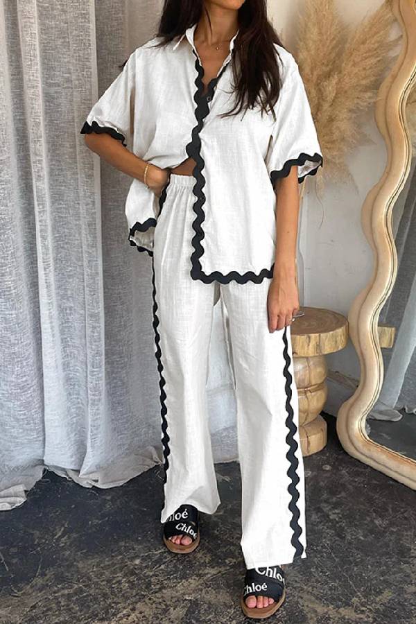 Casual Solid Color Shirt and Pants Suit