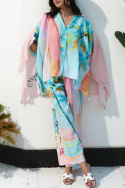 Unique Oil Painting Coconut Tree Print Wide Leg Pants