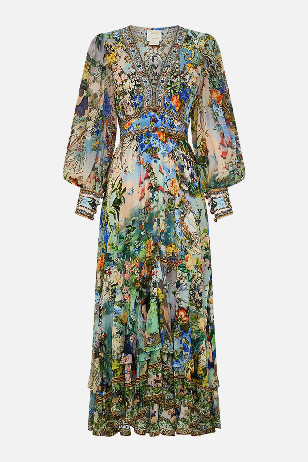 Art Print V-Neck Waisted Palace Style Maxi Dress