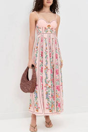 Delicate Forest Unique Print Sweetheart Neck Beaded Straps Maxi Dress