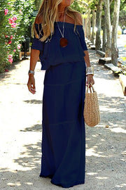 Casual Off Shoulder Solid Beach Maxi Dress