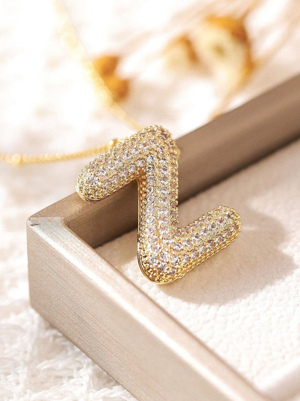 Pavé Bubble Letter Monogram Necklace