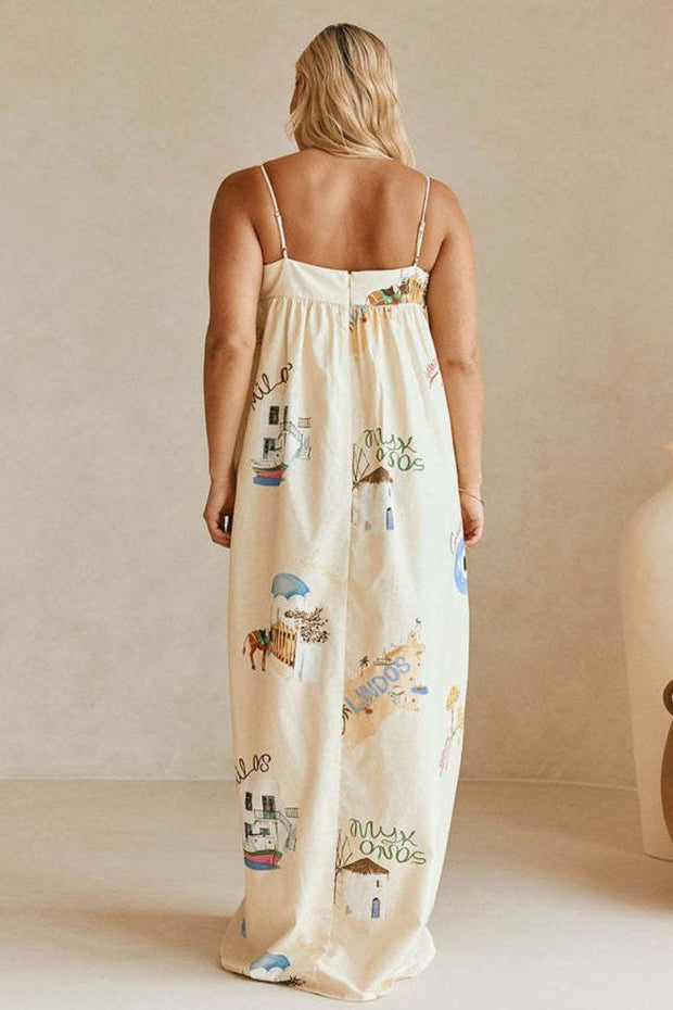 Linen Blend Sling Backless Loose Holiday Maxi Dress