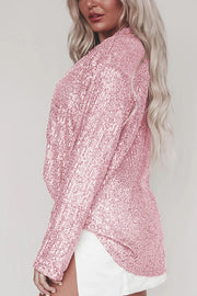 Solid color button-down long-sleeve sequined cardigan