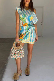 See You in Rio Tropical Fruits Print Wrap Tie-up Mini skirt