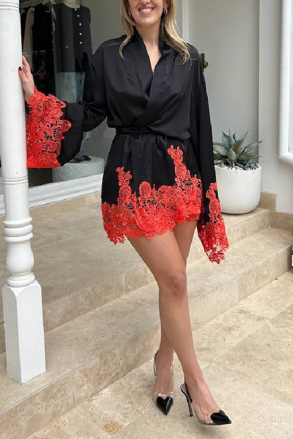 Rio Robe Black Orange Lace