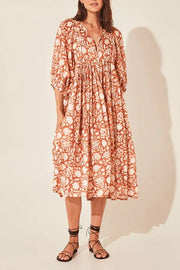 Bohemian Puff Sleeve Floral Print Loose Dress