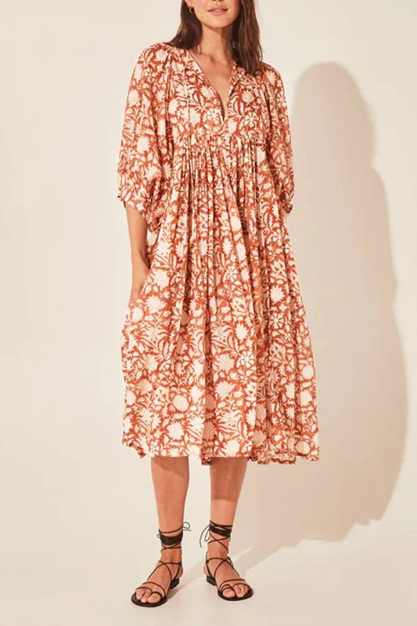 Bohemian Puff Sleeve Floral Print Loose Dress