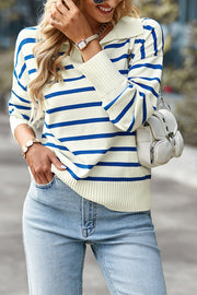 Frenchy Striped Pattern Drop Shoulder Sweater