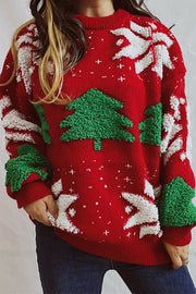 Christmas Pattern Knitted Crew Neck Long Sleeved Sweater