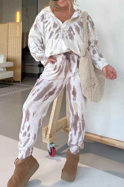 Winslee Tie Dye Hooded Sweatshirt and Lace Up Pants Lounge Two Piece Set