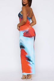 Spaghetti Strap Imperial Sapphire Print Maxi Dress