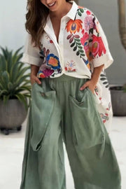 Casual Printed Shirt & Pocket Pants Two-Piece Set