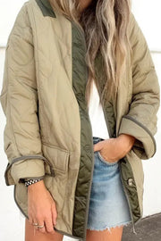 Women's Loose Cotton Jacket Color Block Pocket Casual Jacket