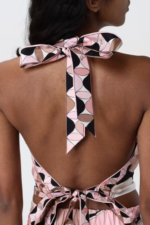 Caralyn Satin Unique Print Halter Tie-up Tank and Elastic Waist Pocketed Mini Shorts Set