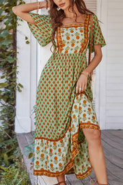 Ethnic-style printed square-neck dress