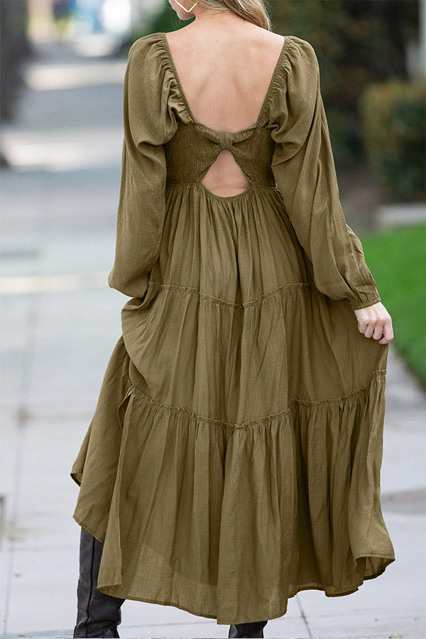 V Neck Bowknot Cutout Frill Tiered Maxi Dress