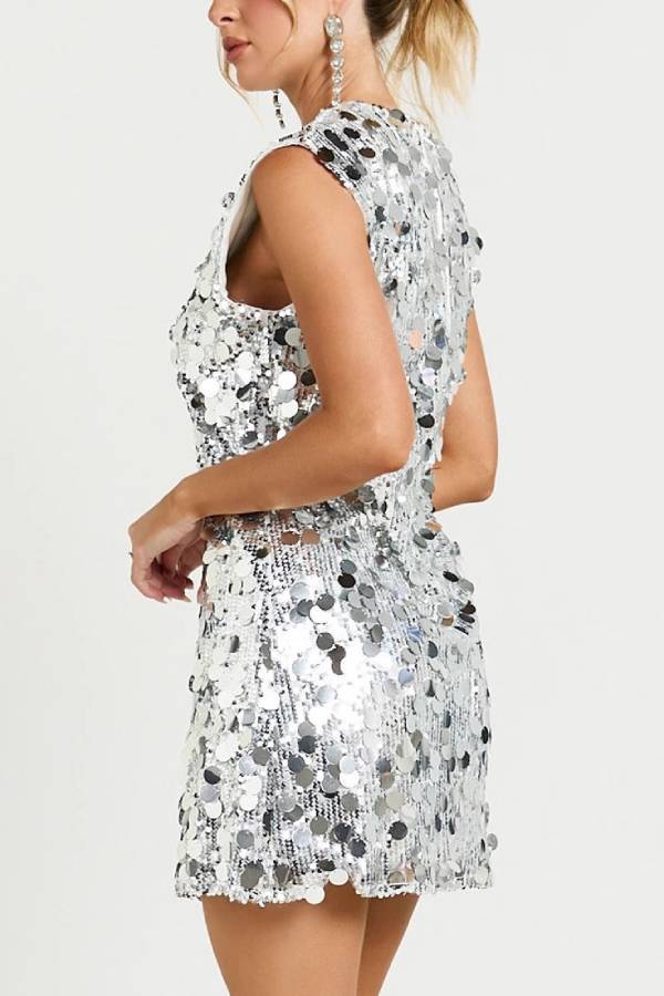 Sleeveless Large Sequin Party Mini Dress