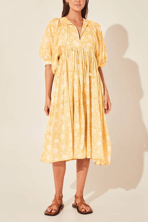 Bohemian Puff Sleeve Floral Print Loose Dress