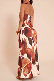 Strapless abstract print maxi dress