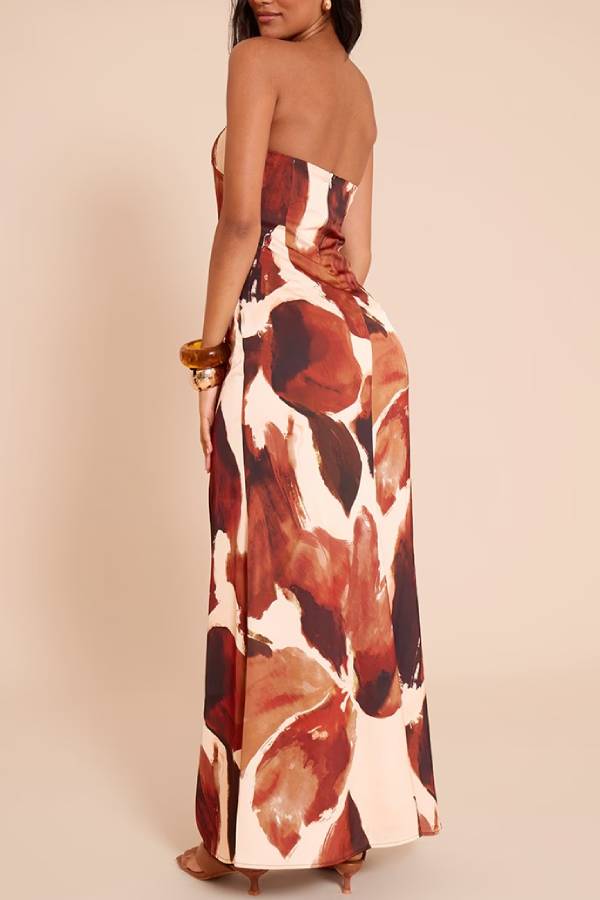 Strapless abstract print maxi dress
