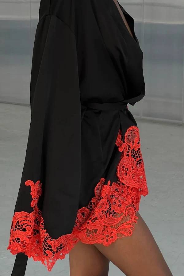 Rio Robe Black Orange Lace