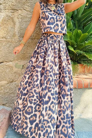 Casual Leopard Print Top & Skirt Two-Piece Set