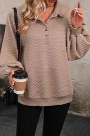 Lapel textured pullover sweatshirt