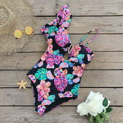 One-shoulder bodycon ruffled swimsuit