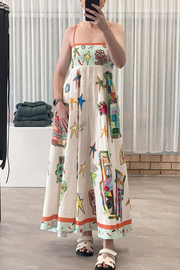 Abstract Cartoon Print Suspender Dress