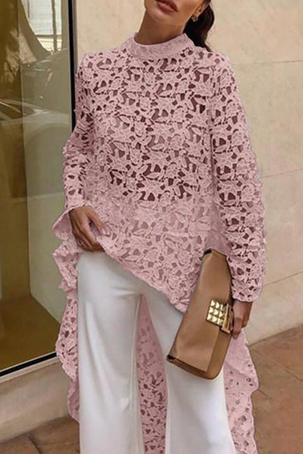 White Crochet Lace Cutout Long Sleeve Top