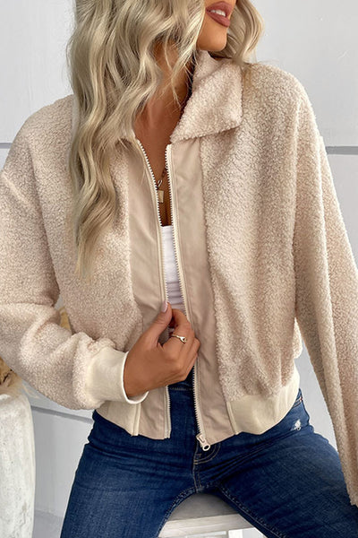 sherpa cardigan lapel zipper jacket