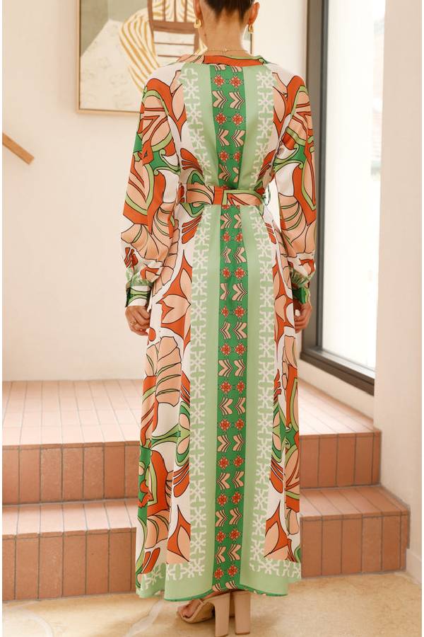 Autumn Maxi Dress - Orange/Green Print