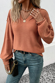 Stylish long sleeve solid color sweater