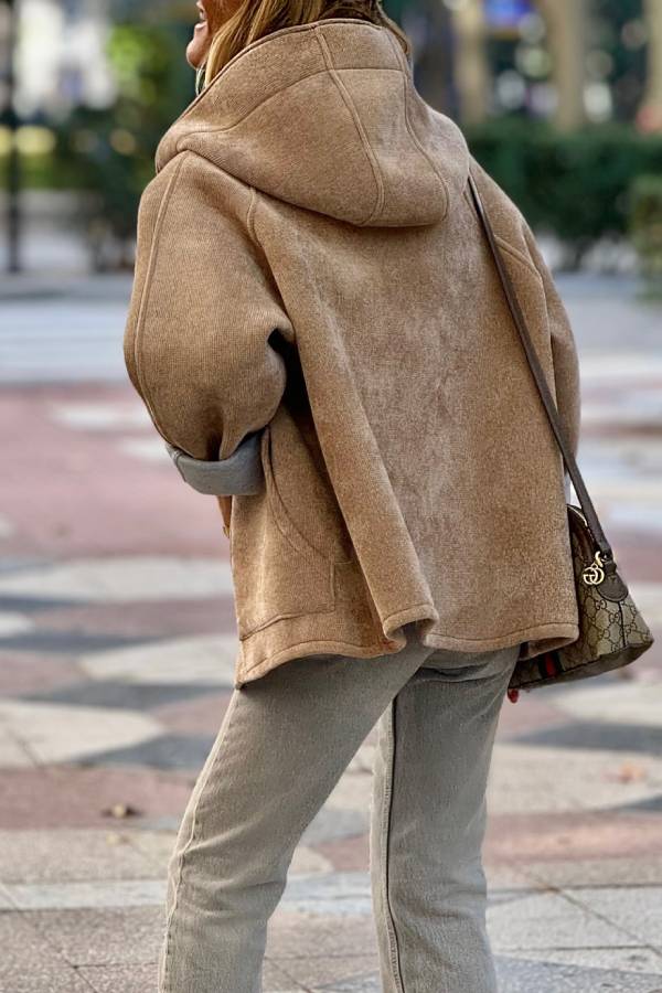 Khaki Hooded Oversized Casual Jacket