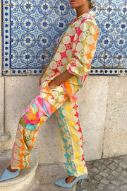 Fashion Colorful Graphic Print Shirt & Pants Two-piece Set