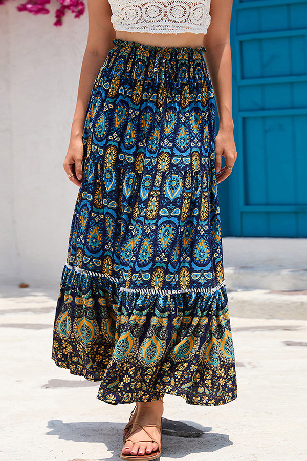 High waisted wide skirt rayon printed vacation beach skirt