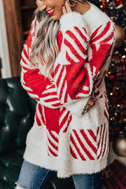 Red Fuzzy Check Drop Shoulder Sweater