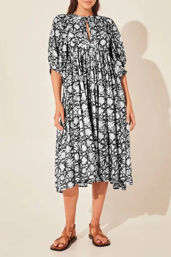 Bohemian Puff Sleeve Floral Print Loose Dress