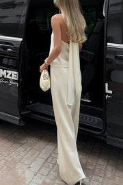 Modern Day Glam Satin Halter Tie-up Tank and Elastic Waist Wide Leg Pants Set