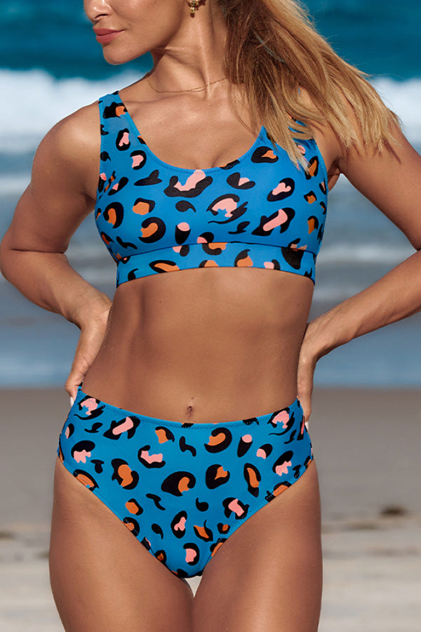 Leopard Printed Mid-rise Blue Bikini Set